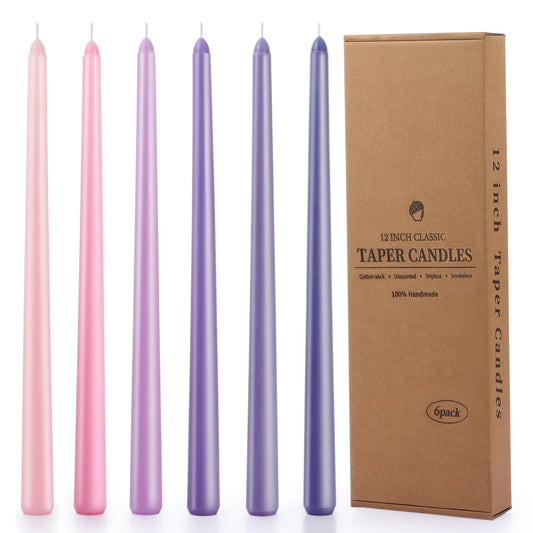12 Inch Taper Candles Set of 6 Unscented Long Burning Smokeless Long Tall Tapered Candles for Candlesticks Sticks Wedding Home Christmas Decor Dinner
