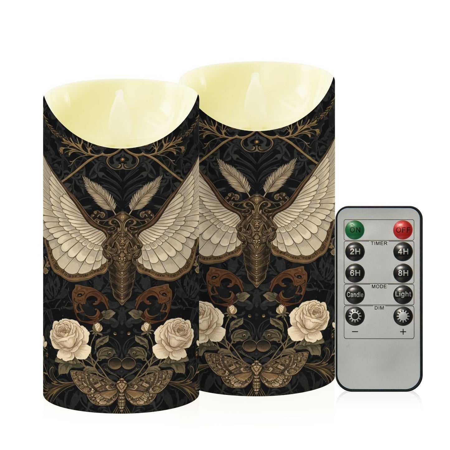 ALAZA Gothic Pattern Flameless Candles with Remote Timer,LED Flickering Battery Operated Electric Pillar Tea Light Candles for Wedding Table Christmas Decorations 3" x3.9"