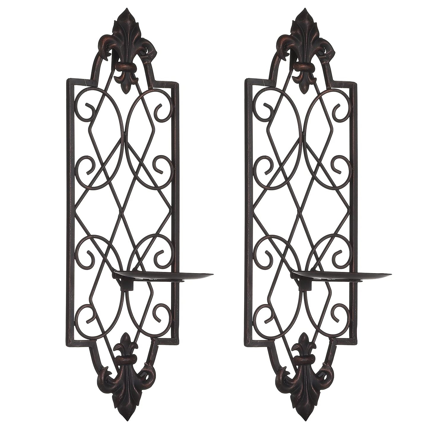 GUSUWOD Set of 2 Metal Wall Sconce Candle Holders, Fleur De Lis Detailed