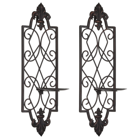 GUSUWOD Set of 2 Metal Wall Sconce Candle Holders, Fleur De Lis Detailed