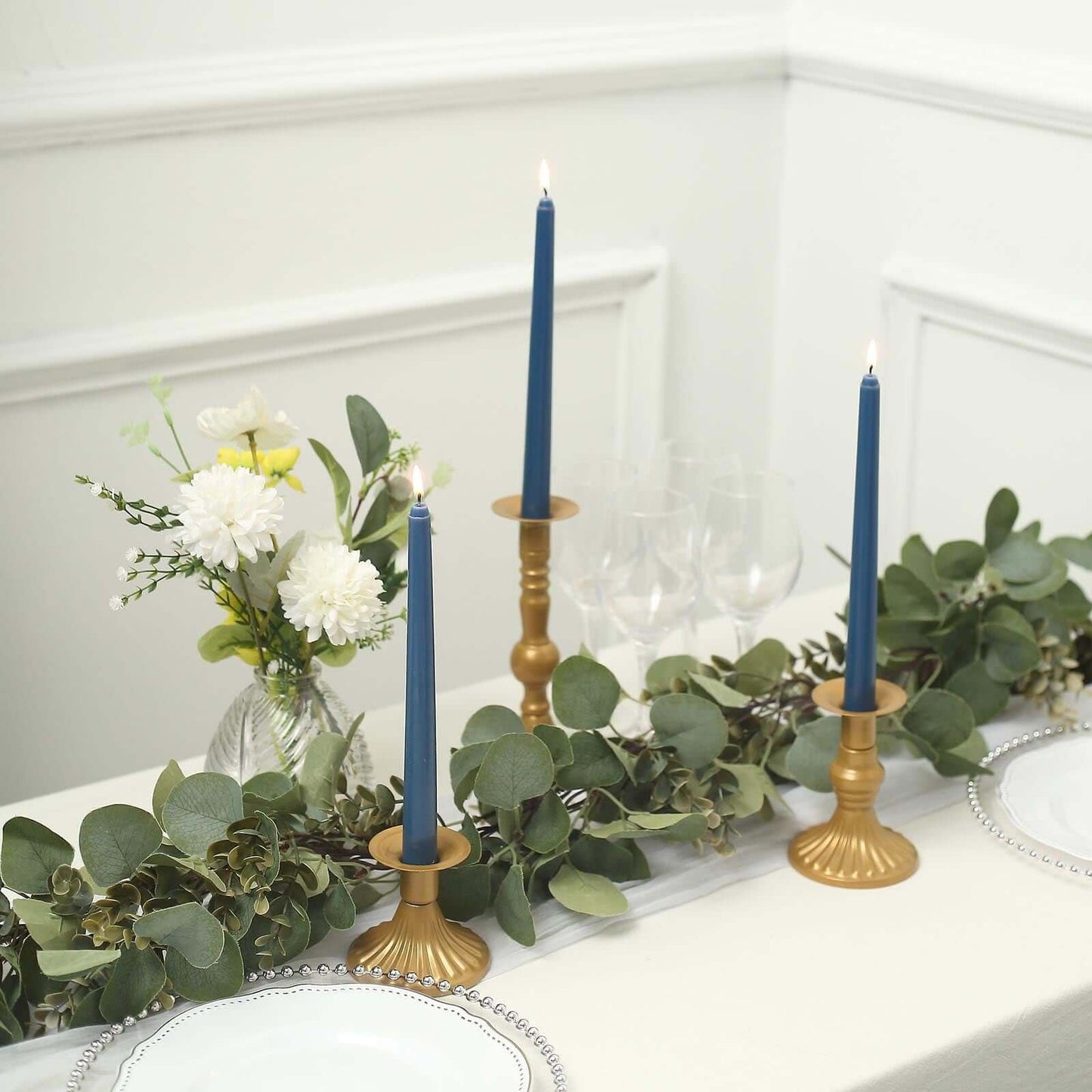 Tableclothsfactory 10" Tall Premium Quality Dripless Unscented Navy Blue Taper Candles Wedding Dinner Candles for Wedding Decoration Set of 12