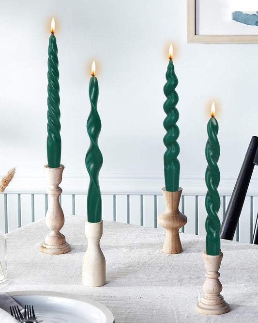 Spiral Taper Candles Green Short Candle Sticks Unscented Smokeless Twisted Candlesticks for Holiday Dinner Party Christmas Decorations-7.5inch-4pack