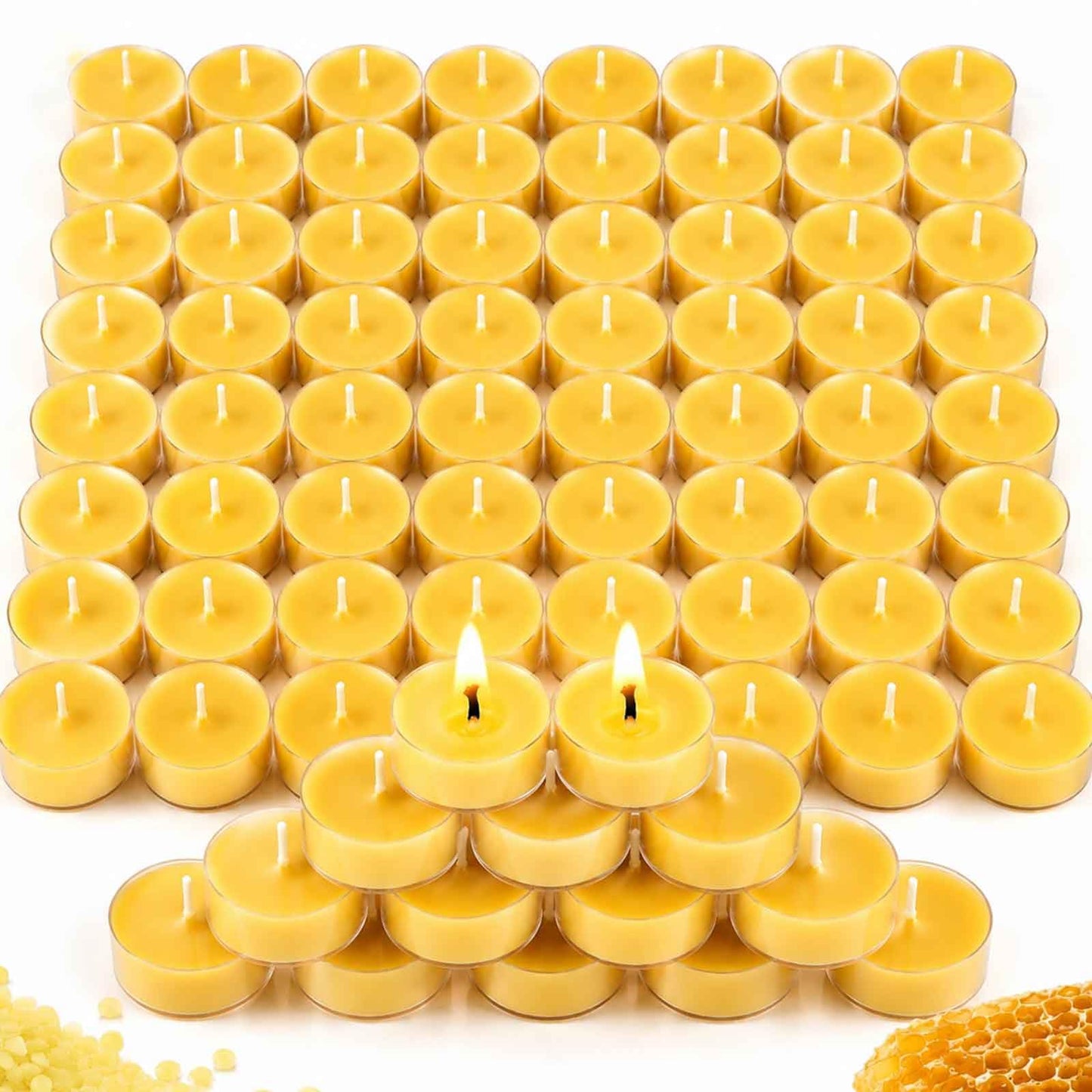 50 Pack Bulk Beeswax Tea Light Candles-2 Hour Short Burn Time for Daily Meditation & Yoga-Natural Beeswax Votive Candles for Oil Burners,Evening Dinner,Ritual & Emergency, Clean Burning & Non-Toxic