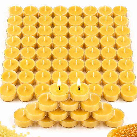 50 Pack Bulk Beeswax Tea Light Candles-2 Hour Short Burn Time for Daily Meditation & Yoga-Natural Beeswax Votive Candles for Oil Burners,Evening Dinner,Ritual & Emergency, Clean Burning & Non-Toxic