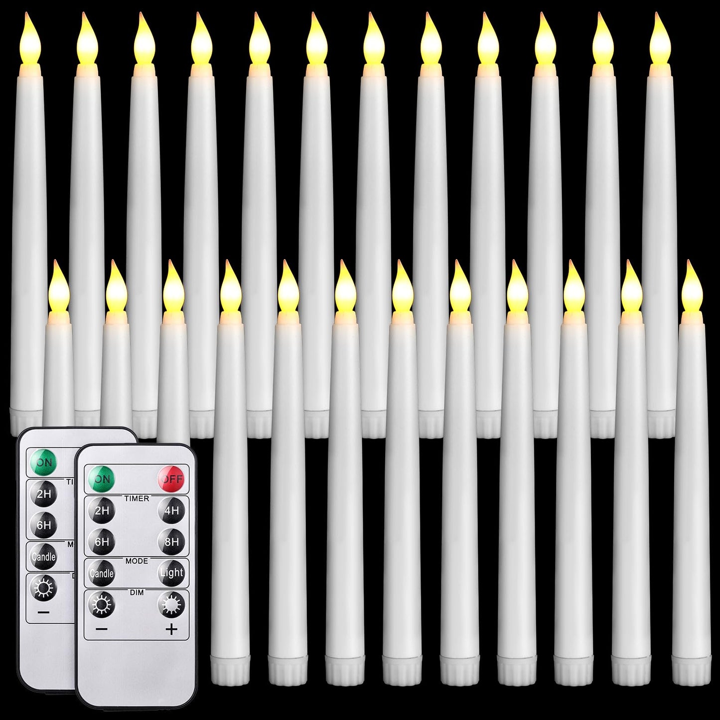 Tuanse 24 Pack Flameless Flicker Taper Candles Bulk with Remote and Timer, Battery Operated LED Warm White Taper Candles Light for Home Wedding Decoration Gifts(White,8 Inch)