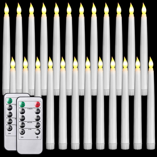 Tuanse 24 Pack Flameless Flicker Taper Candles Bulk with Remote and Timer, Battery Operated LED Warm White Taper Candles Light for Home Wedding Decoration Gifts(White,8 Inch)
