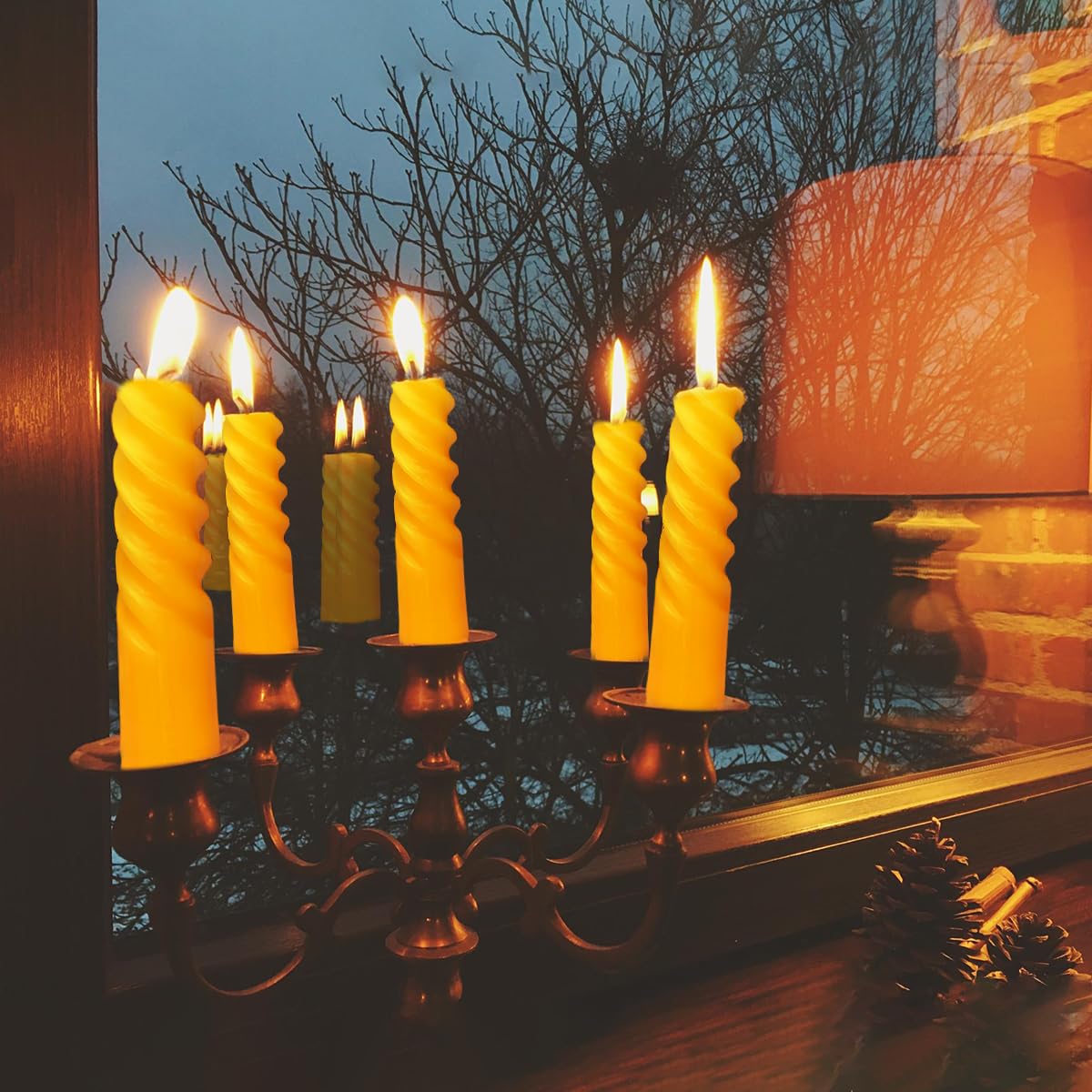 6 Pack 10 Inch Yellow Spiral Taper Candles for Summer Spring Home Decoration, Unscented Dripless Twisted Candlesticks for Dinner Birthday Party Outdoor Gathering and Easter