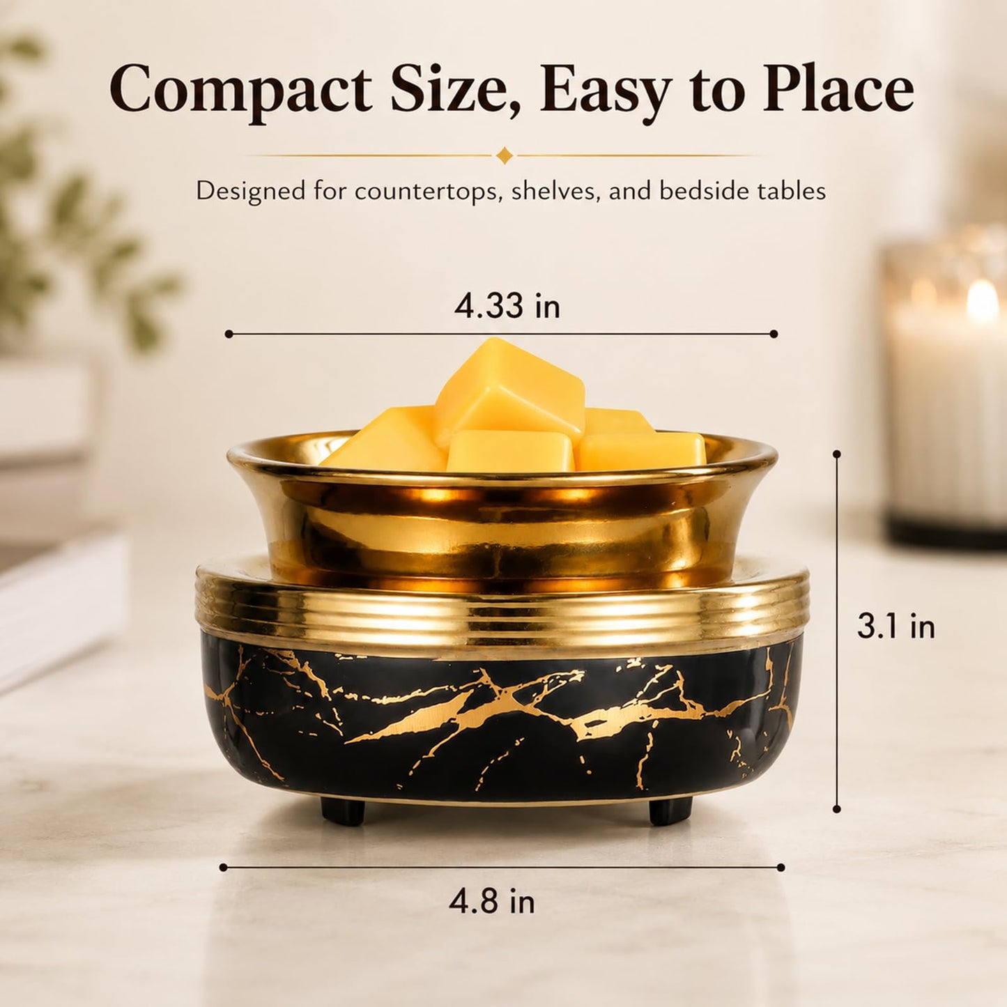 Mocosa Ceramic Wax Melt Warmer 3-in-1 Candle Warmer Electric Wax Warmer for Scented Wax Melter Burner for Home,Office, for Mom Women（Black Gold）