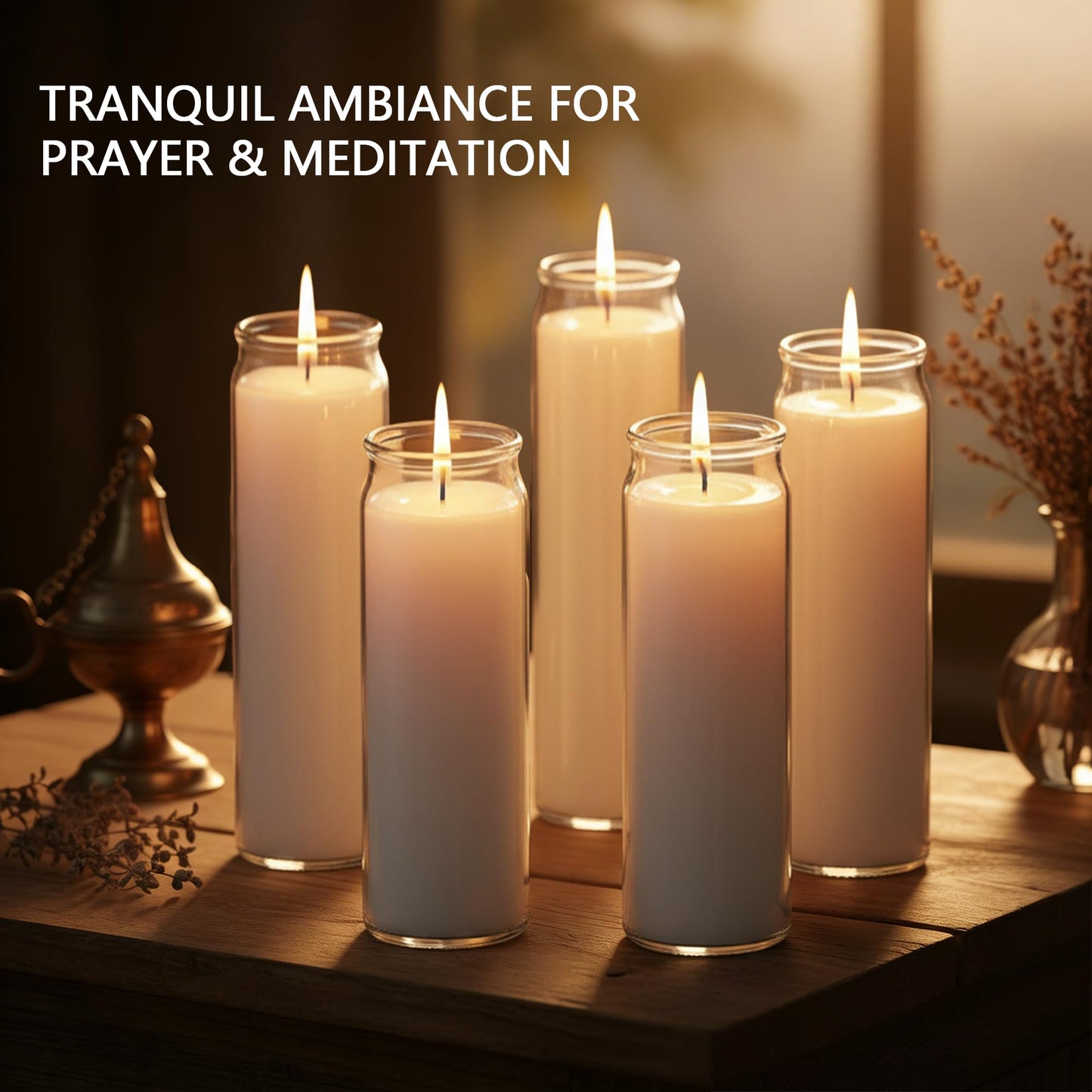 SRCVYLT 6PC White 7 Day Candles in Glass Container, Unscented Wax Prayer Candle, 2.5×8.1 Inches Pillar Candles for Memorials,Religious,Catholicism,Churches, Altars,Vigils Religious Occasions