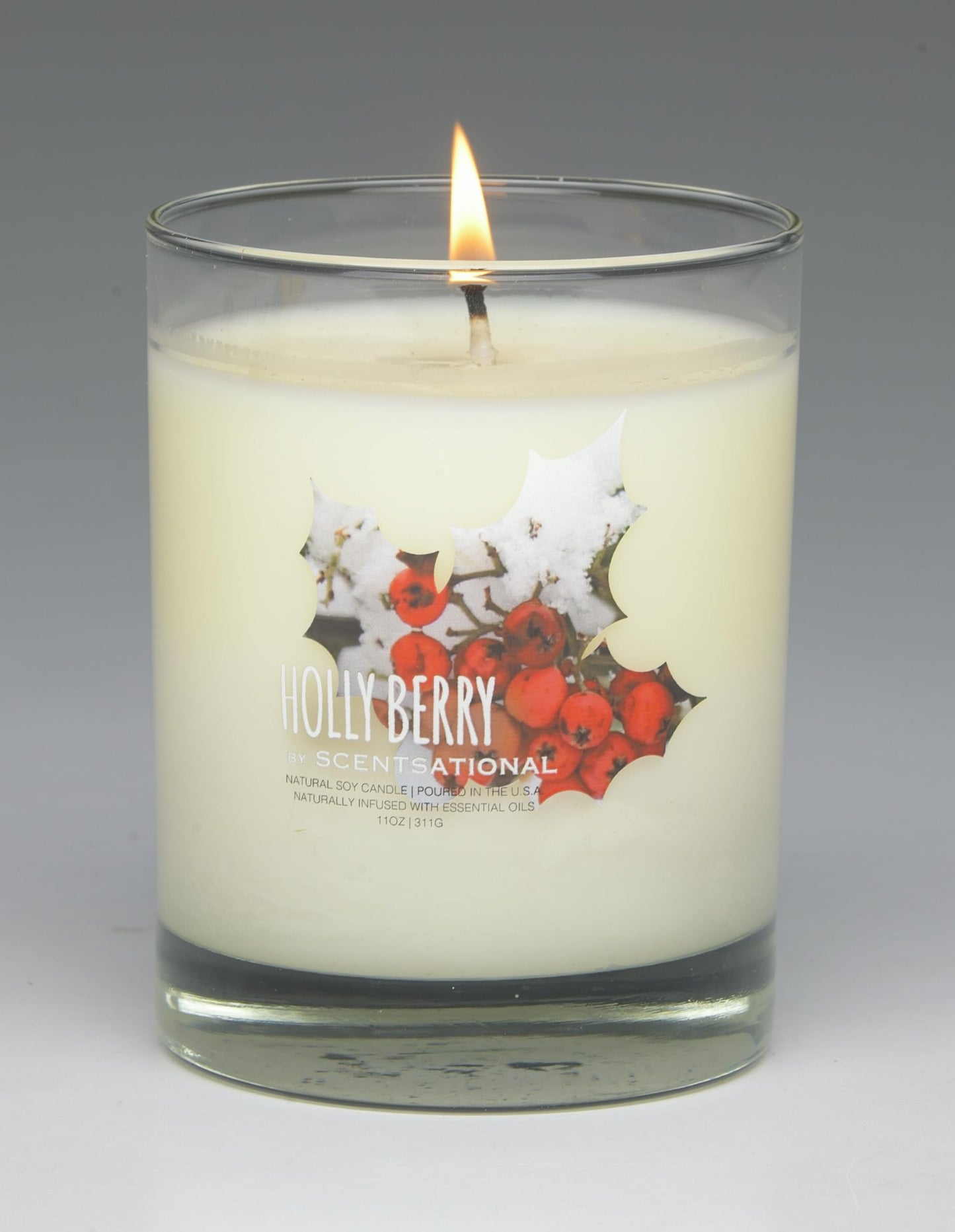 Scentsational Holly Berry Natural Candle, 11 oz, Essential Oil Infused, 50-60 Hour Burn Time, Gift Wrapped