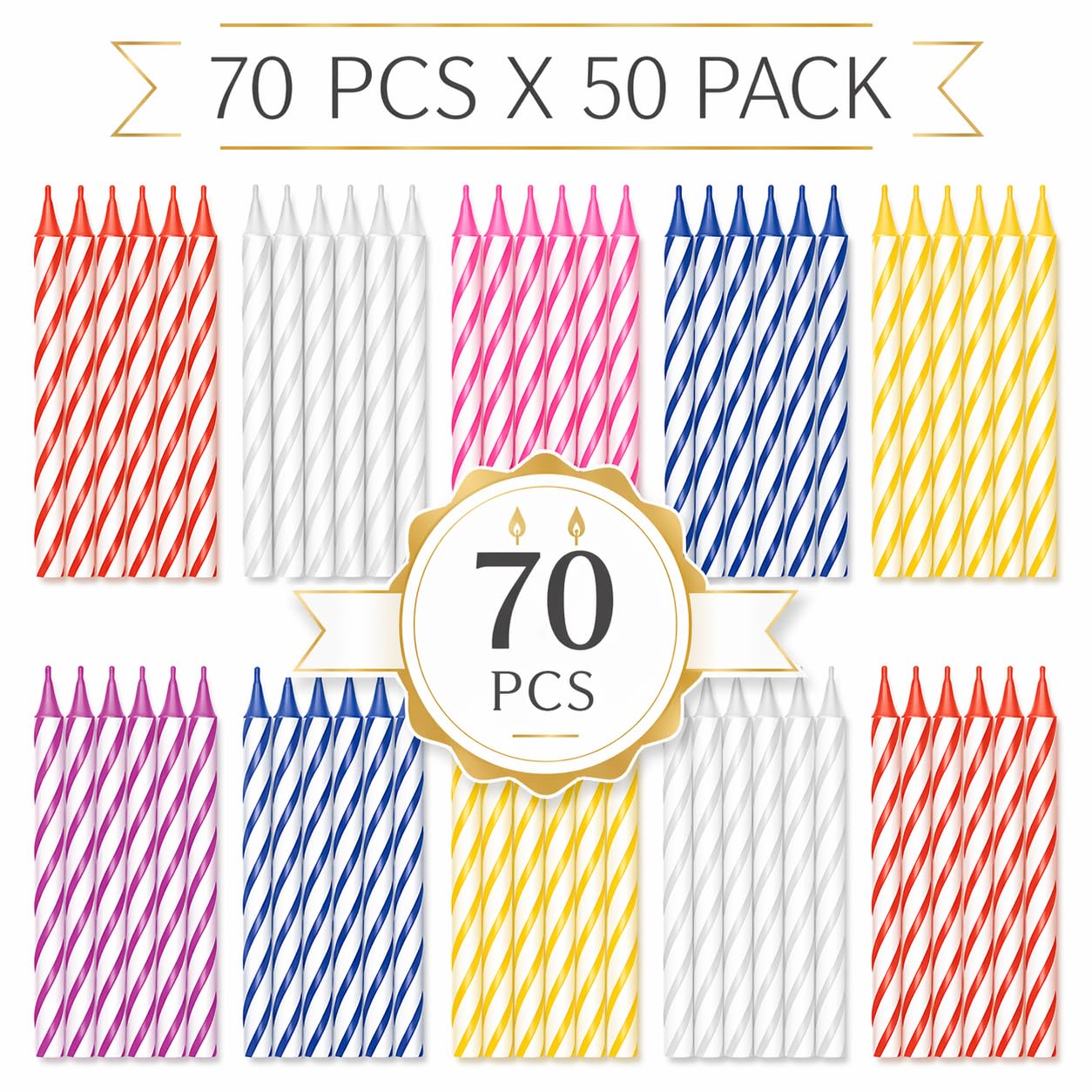 Cwise 50 Pack (3500 Count) Bulk Spiral Birthday Candles - Spiral Candles for Cake or Cupcake - Celebration Candles -Bulk Pack for Cakes - Colorful Birthday Candles