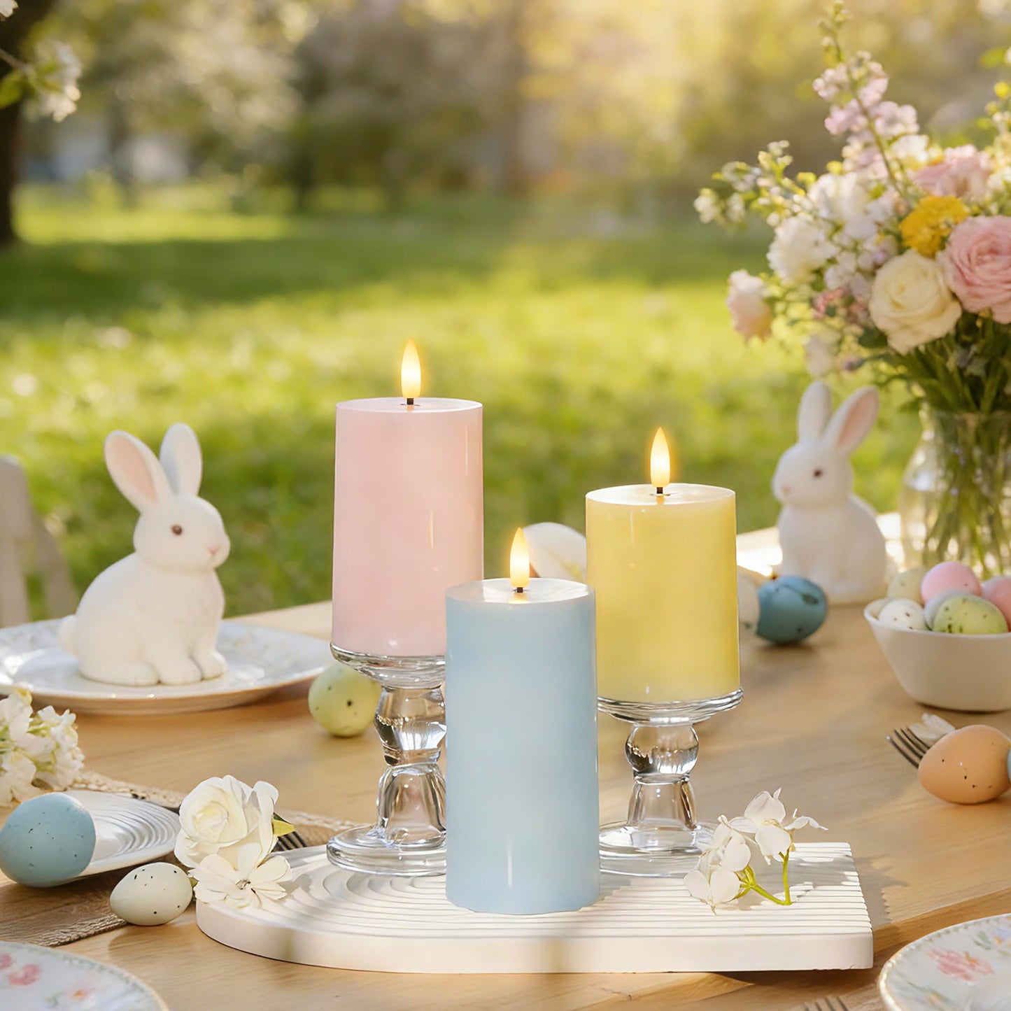 AFINETH Flameless Easter Candles with Remote, Battery Operated Pastel Spring Candles for Home & Table Decor, Realistic Flickering LED Pillar Candles for Easter & Spring Decor Set of 3