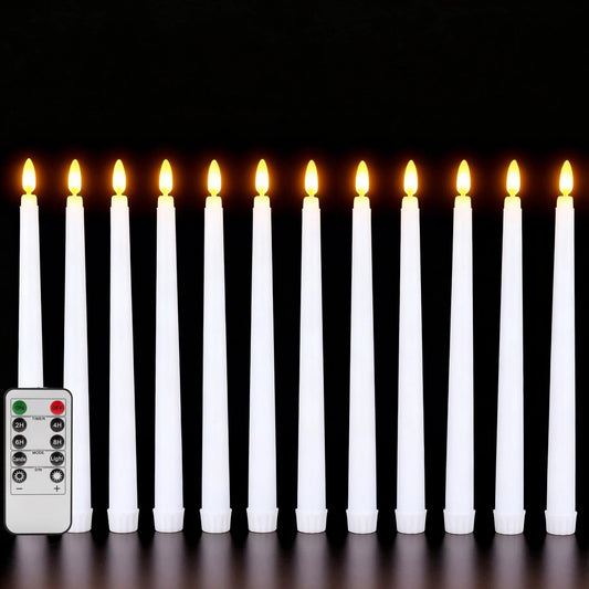 Ni-JASW White Flameless Taper Candles with Remote, Flickering Battery LED Candlesticks Spring Home Candle Decor Set of 12