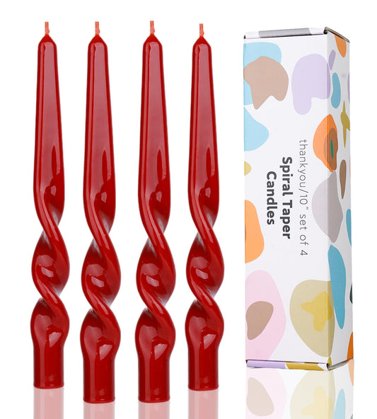 LPUSA Burgundy Spiral Taper Candles Twisted Candle Conical Stick Candles for Holiday Wedding Party Wax Unscented Dinner Candle Dripless,Christmas Gift H 10 Inch, 4pcs（Burgundy-A）