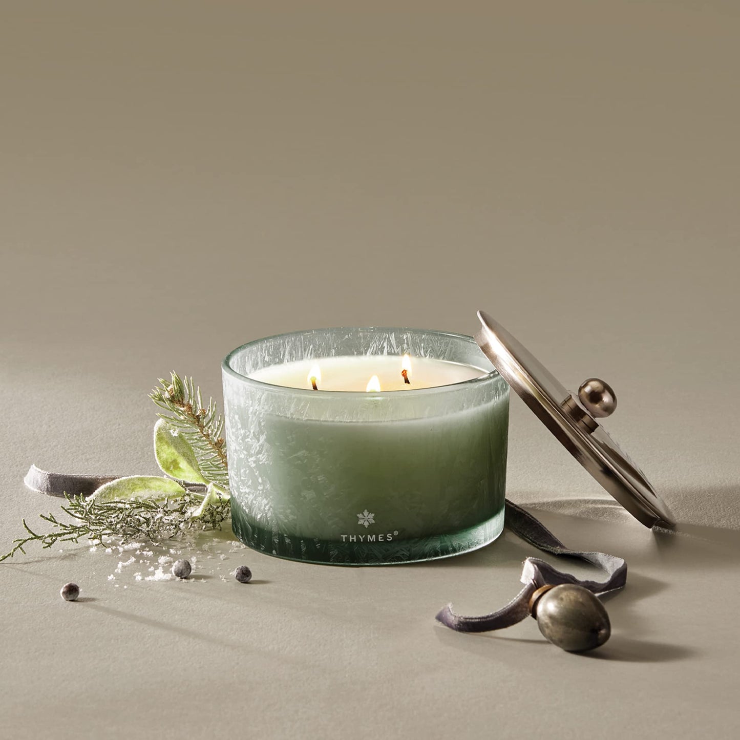 Thymes Highland Frost Large 3 Wick Candle - Scented Candles with Crisp Notes of Sage, Eucalyptus, & Cypress Needles - Luxury Home Fragrance Gifts for Women & Men - Sage-Green (18 oz)