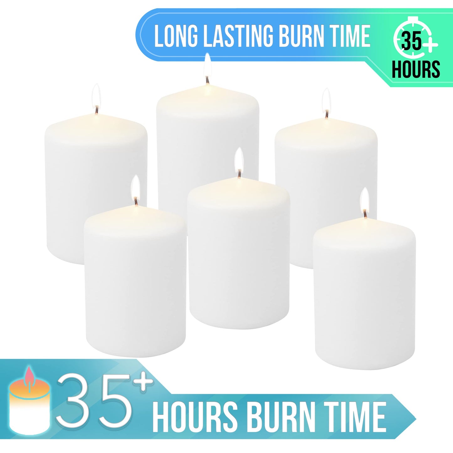 Stonebriar Unscented White Tall Pillar Candles, 35 Hour Burning Candle Pillars, Perfect for Decor, Weddings, Emergencies 3" X 4", 6 count