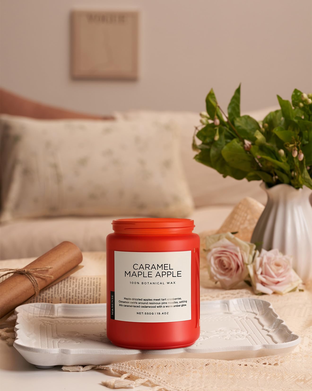 M&SENSE Caramel Apple Pie Candles for Home Scented, Natural Soy Wax 19.4oz Long Lasting 110 Hours Clean Non Toxic Large 2 Wick Candle Gifts for Easter Birthday Housewarming Gifts