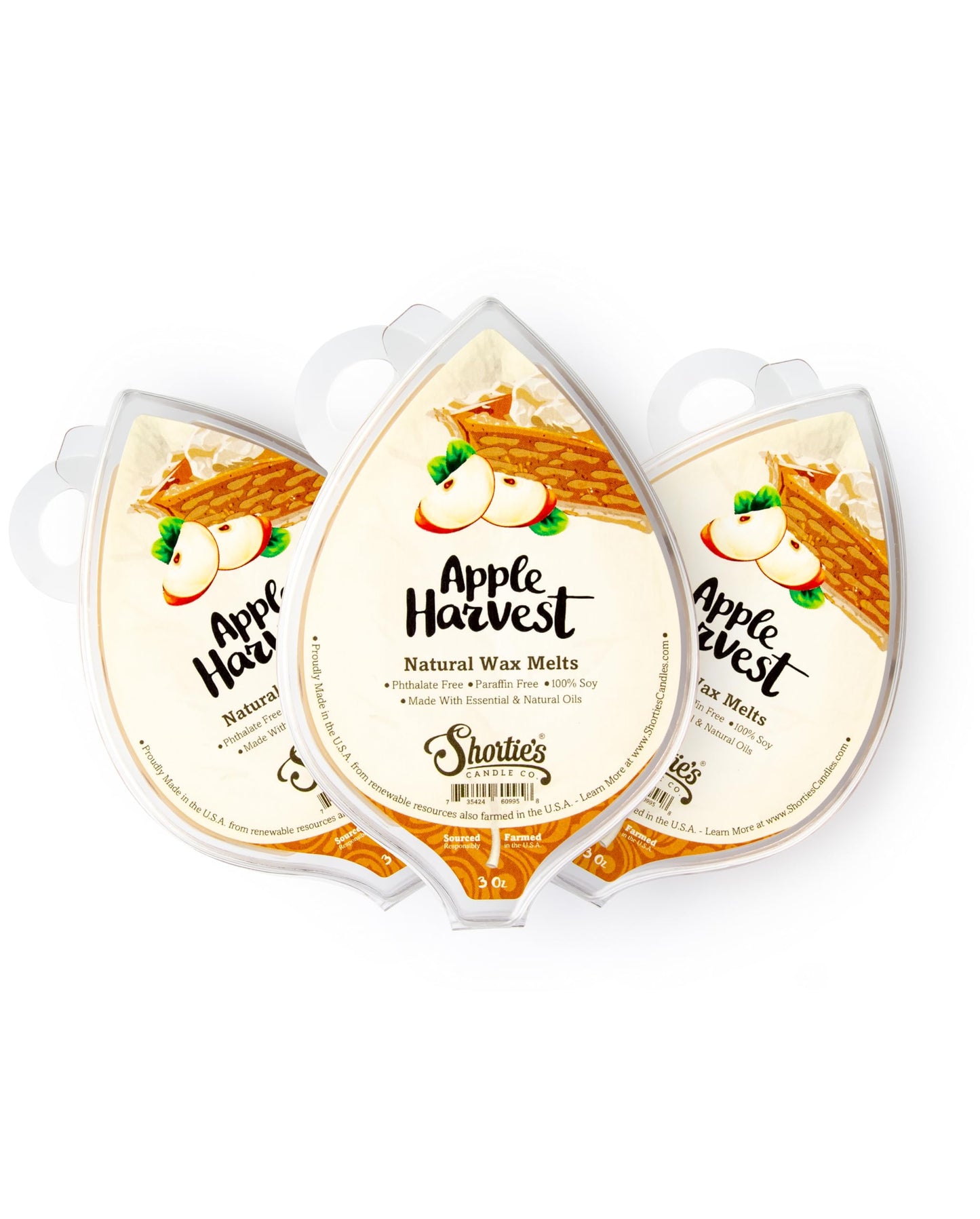 Shortie's Candle Company Apple Harvest Natural Soy Wax Melts 3 Pack - 3 Highly Scented 3 Oz. Bars - Made with 100% Soy and Essential Fragrance Oils - Phthalate & Paraffin Free, Vegan, Non-Toxic