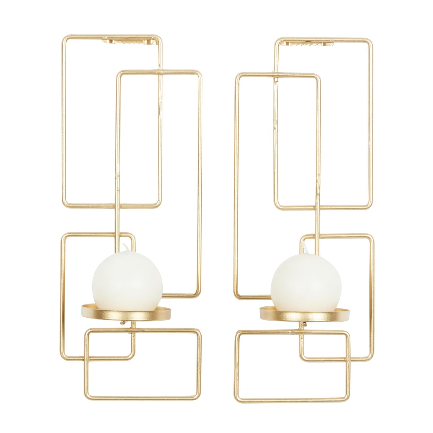 Deco 79 Metal Geometric Tealight 2 Plate Wall Sconce, Set of 2, 5"W, 13"H, Gold
