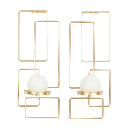 Deco 79 Metal Geometric Tealight 2 Plate Wall Sconce, Set of 2, 5"W, 13"H, Gold