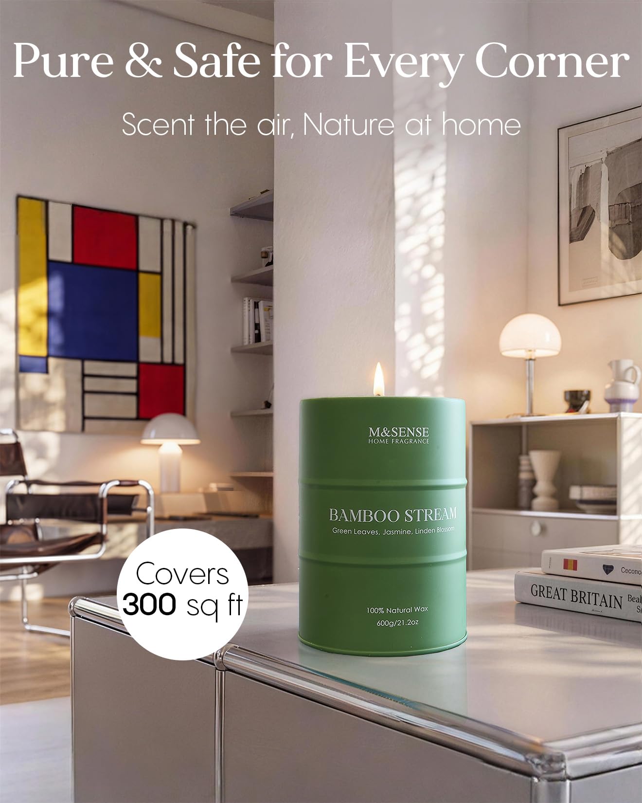 M&SENSE Bamboo Scented Candles Natural Non Toxic, Large Aromatherapy Candle for Stress Relief Meditation Relaxing, Housewarming Gifts for Women Men, 21.2oz 120 Hour Long Burning
