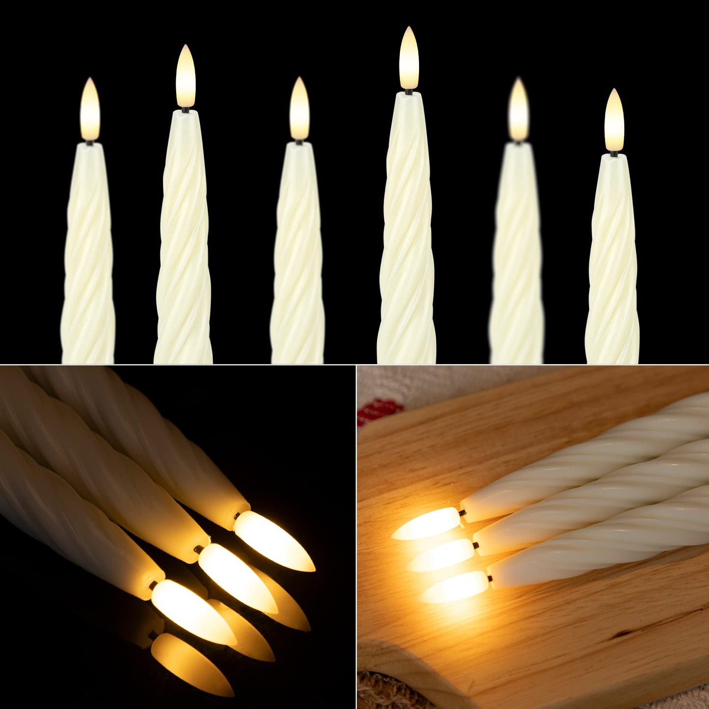 AFINETH Flameless Taper Candles with 3D Wick, 9.6" Real Wax LED Candles with Remote and Timer, 3 Pack Flickering Candlesticks Battery Operated, Spiral Taper Candle for Home, Wedding, Party, Ivory
