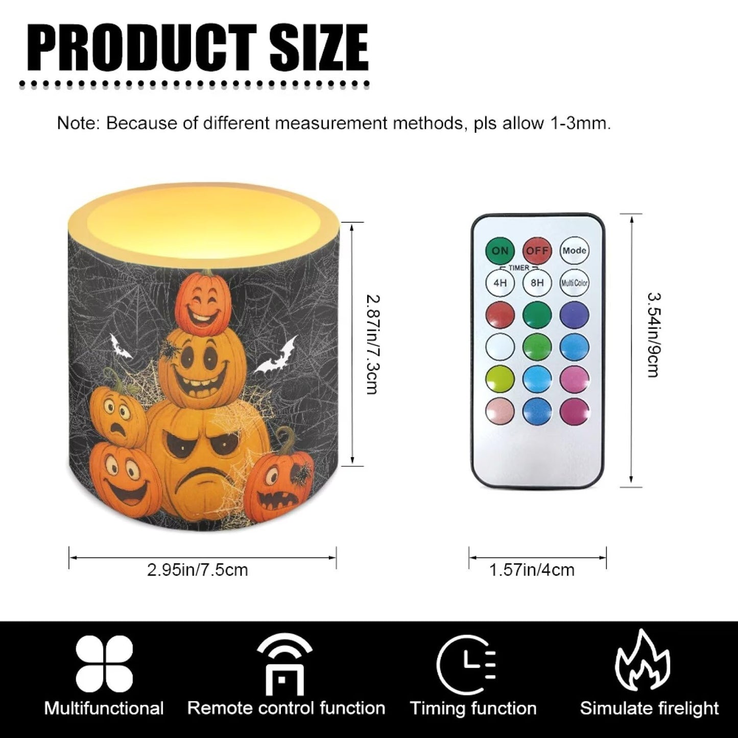 Merkmak 4 Pack Flameless Candles with Remote Halloween Pumpkin Bat Battery Operated Pillar Candles with Timer LED Elictric Tealights for Trick or Treat Party Banquet Home Decorations