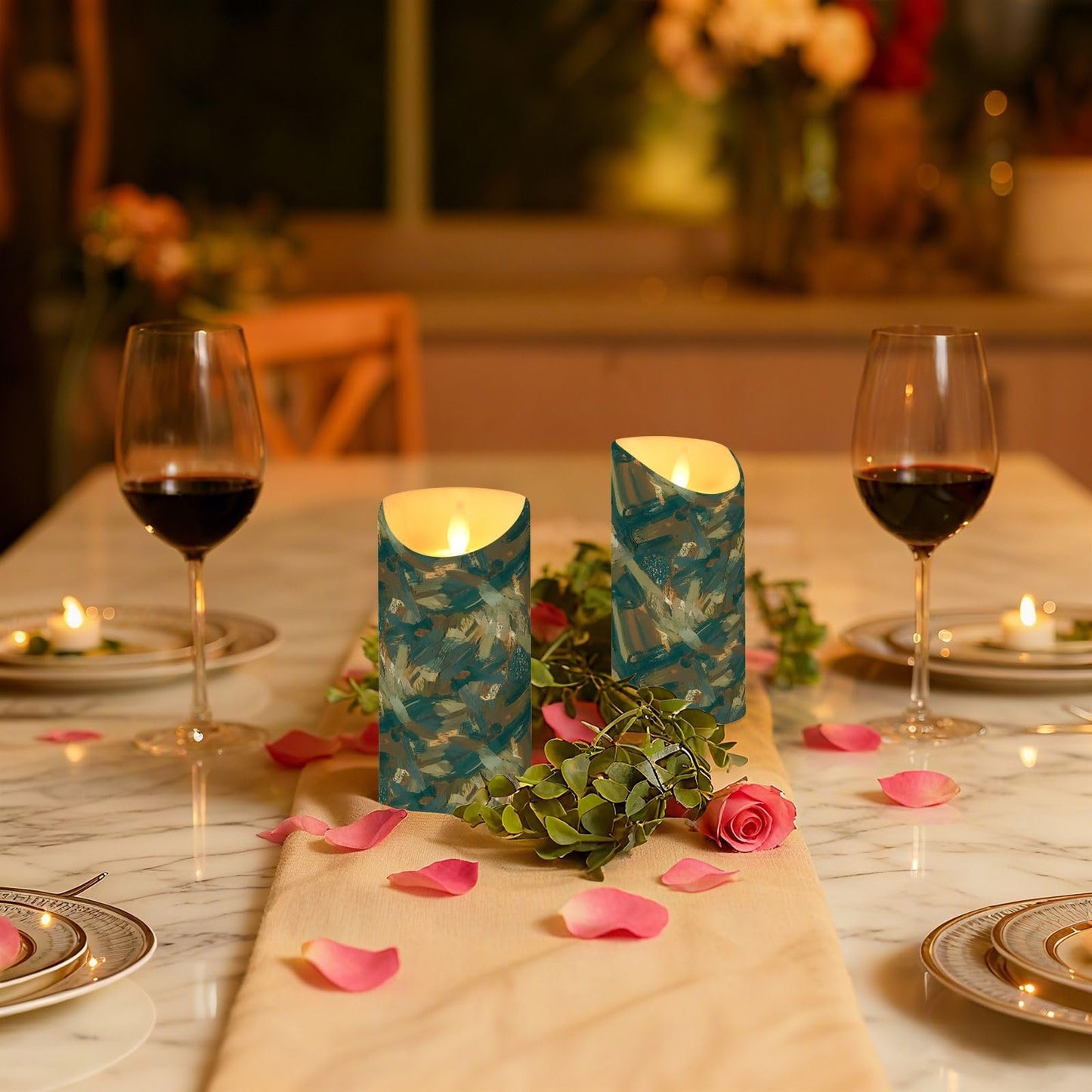 Gravopti Abstract Pattern 2 Pack Flameless LED Pillar Candles with Remote & Timer, Battery Operated, Flickering Wax Candle for Wedding, Romantic Home & Party Decor