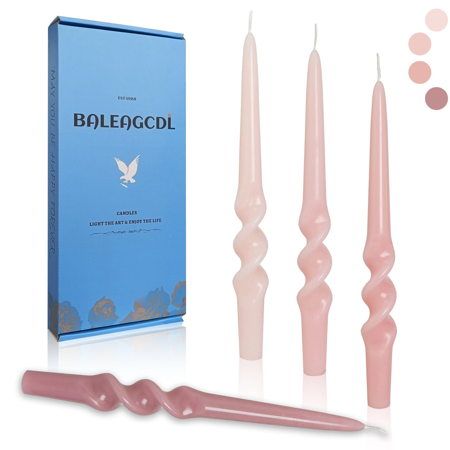 BALEAGCDL Gradient Pink Smokeless Candles Handmade Twisted Taper Candle 9.5 Inch Unscented Spiral Candlesticks for Dinner Holiday Wedding Home Decor 4 PCS