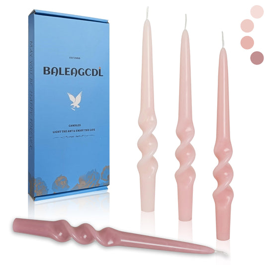 BALEAGCDL Gradient Pink Smokeless Candles Handmade Twisted Taper Candle 9.5 Inch Unscented Spiral Candlesticks for Dinner Holiday Wedding Home Decor 4 PCS