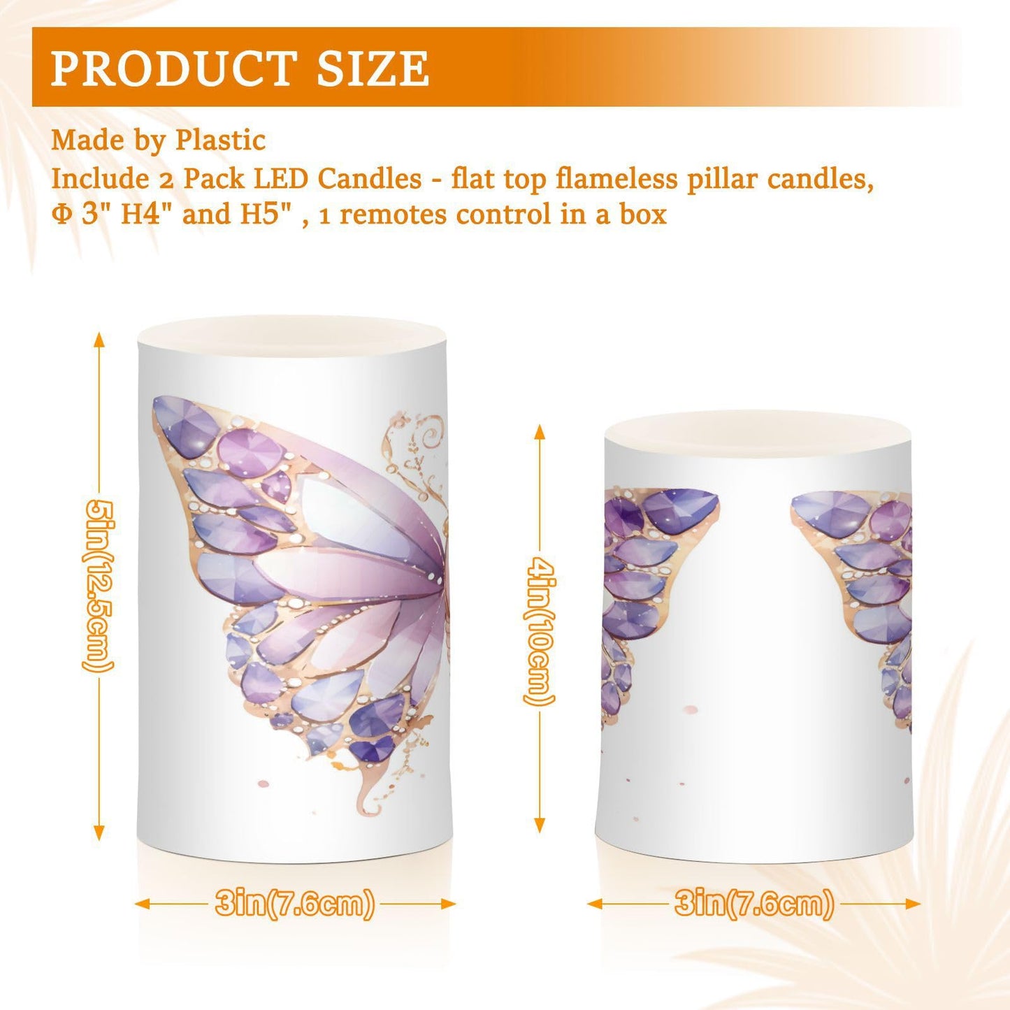 ALAZA Purple Butterflies Flickering Flameless Candles Battery Operated with Remote Timer,Tea Light Candles LED Pillar Votive Candles Set of 2 for Outdoor Indoor Decorations