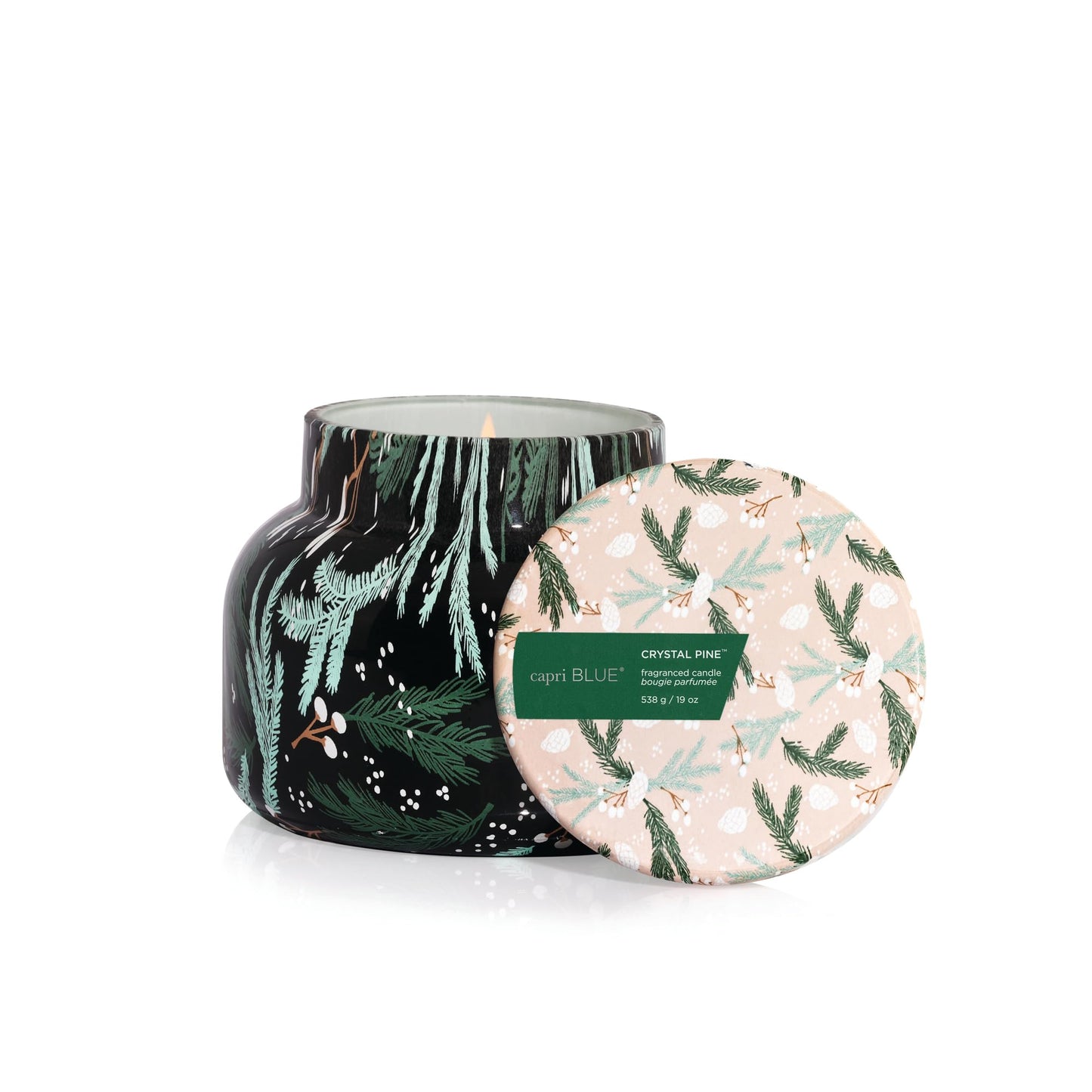 Capri Blue Pattern Play Signature Holiday Candle - Luxury Holiday Scented Candle for Home- Long Lasting Soy Wax Blend - Comes in Decorative Glass Jar (Crystal Pine, 19 oz)