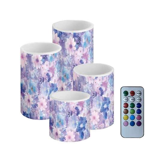 Cozeyat Purple Garden Waterproof Flameless Candles 4 Pack LED Pillar Candles with Remote Color Changing Timer Flickering for Indoor Outdoor Beach Decor