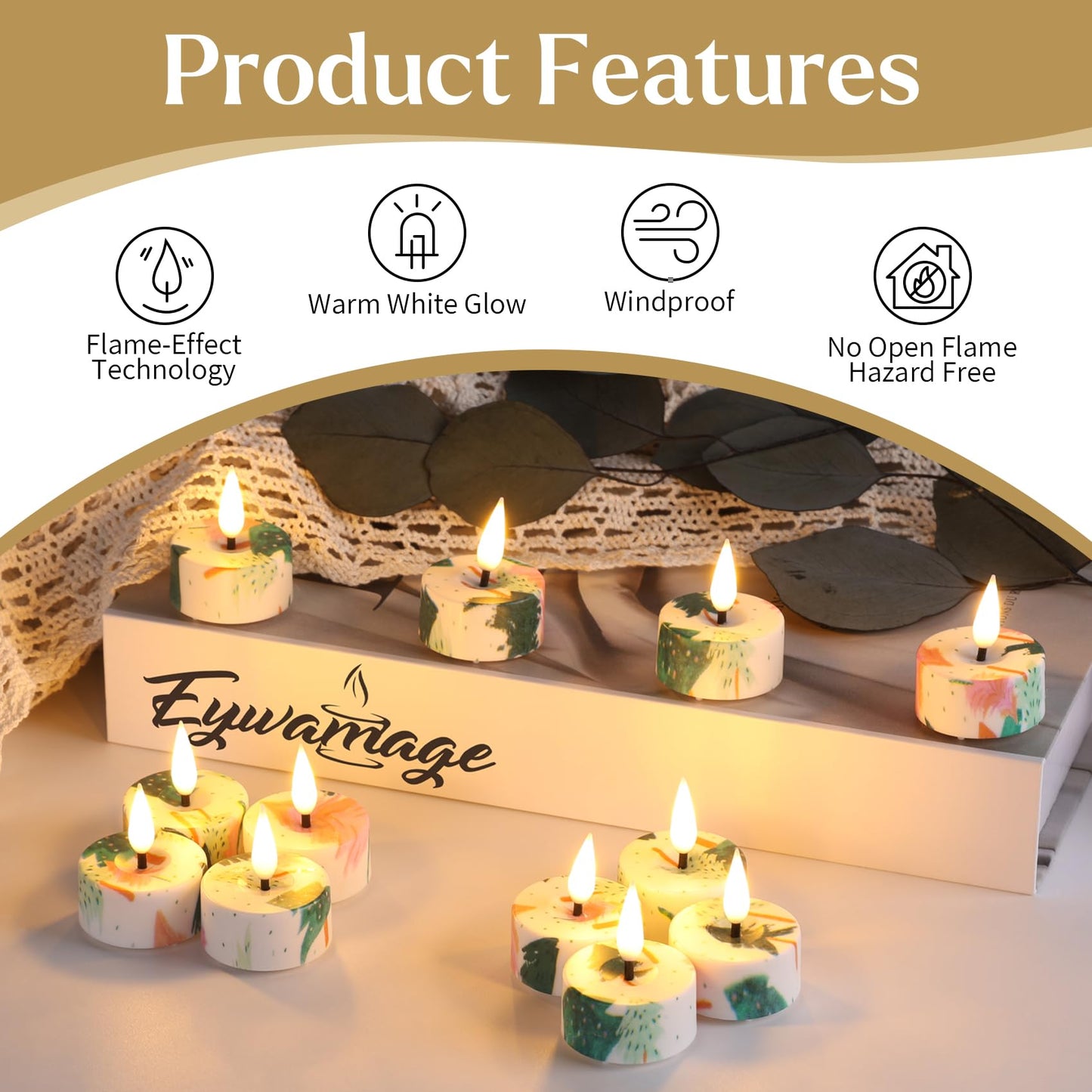 Eywamage Flameless Tealights with Remote Batteries, Realistic Flickering LED Tea Votive Candles Set of 12