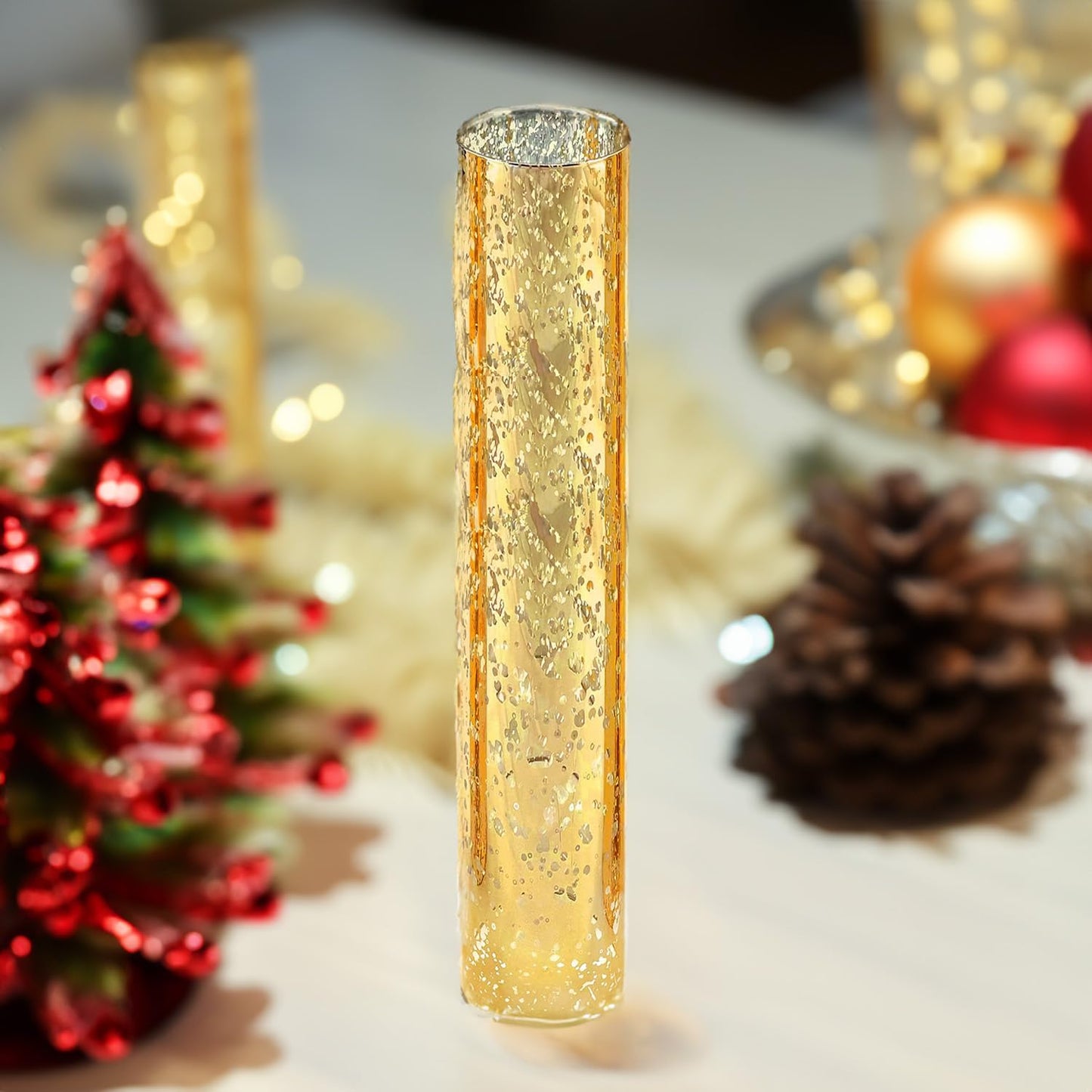 WGVI Hurricane Candle Holder Sleeve, W: 2.5", Ht: 14", Gold Speckled Glass Cylinder Open Both Ends, Chimney Tube Shade, 1 Piece