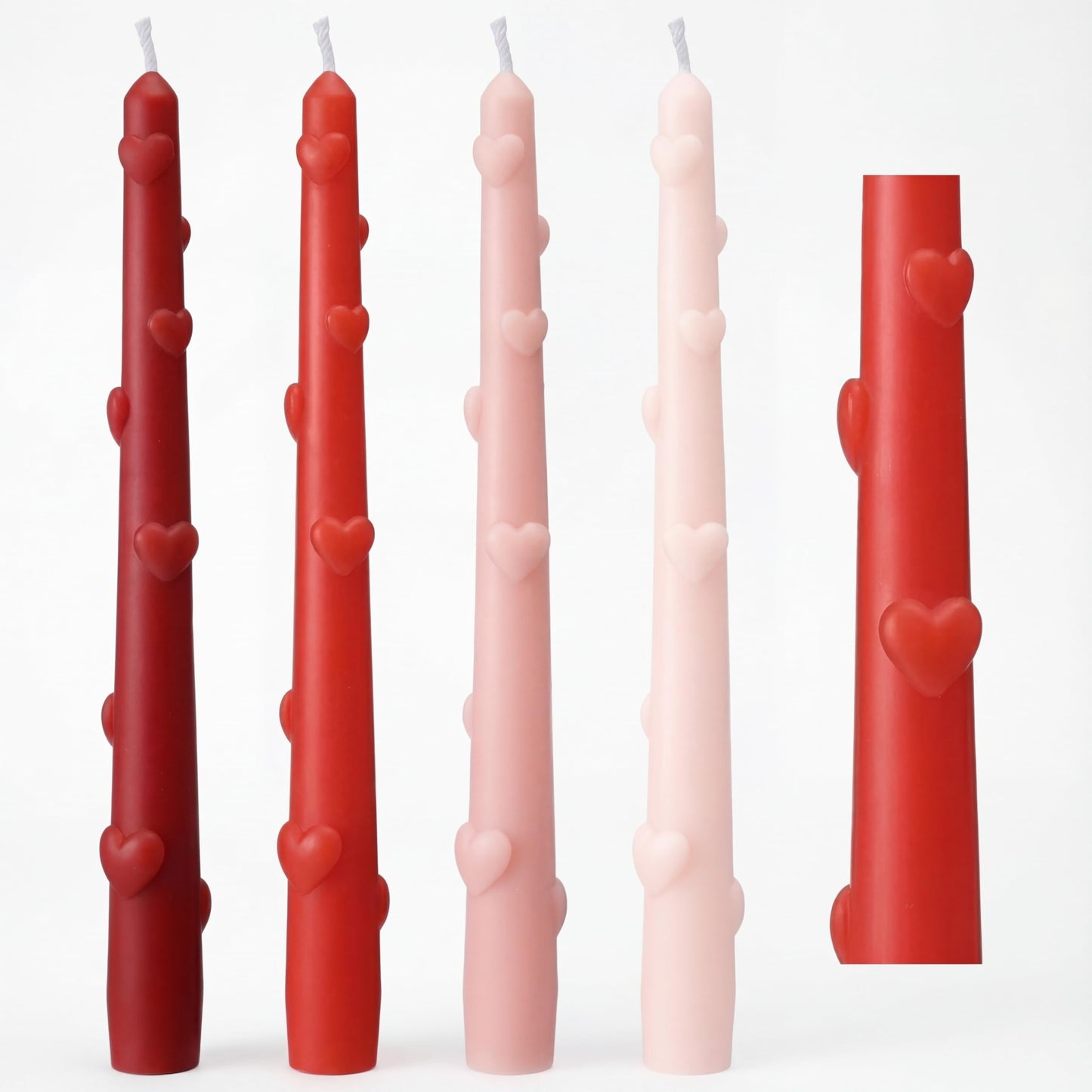 Nuanchu 4 pcs Valentine Heart Taper Candles 3D Heart Pillar Candles 10 Inch Red Pink Long Tapered Candlesticks Unscented, Smokeless, Dripless for Birthday Christmas Dinner Wedding Party Home Decor
