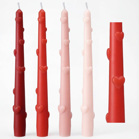 Nuanchu 4 pcs Valentine Heart Taper Candles 3D Heart Pillar Candles 10 Inch Red Pink Long Tapered Candlesticks Unscented, Smokeless, Dripless for Birthday Christmas Dinner Wedding Party Home Decor
