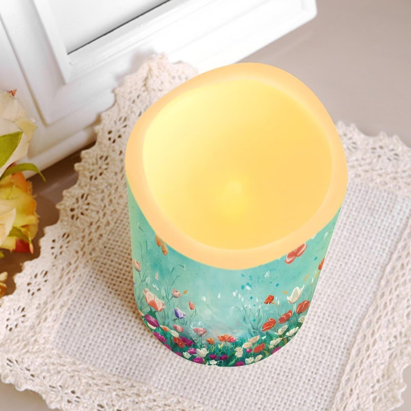 Ystardream 4PCS Flameless Candle Elegant Floral Led Flameless Candles with Remote Fake Candles that Look Real for Home Living Room Bathroom Bedroom Decor Plum Blossoms and Hummingbirds