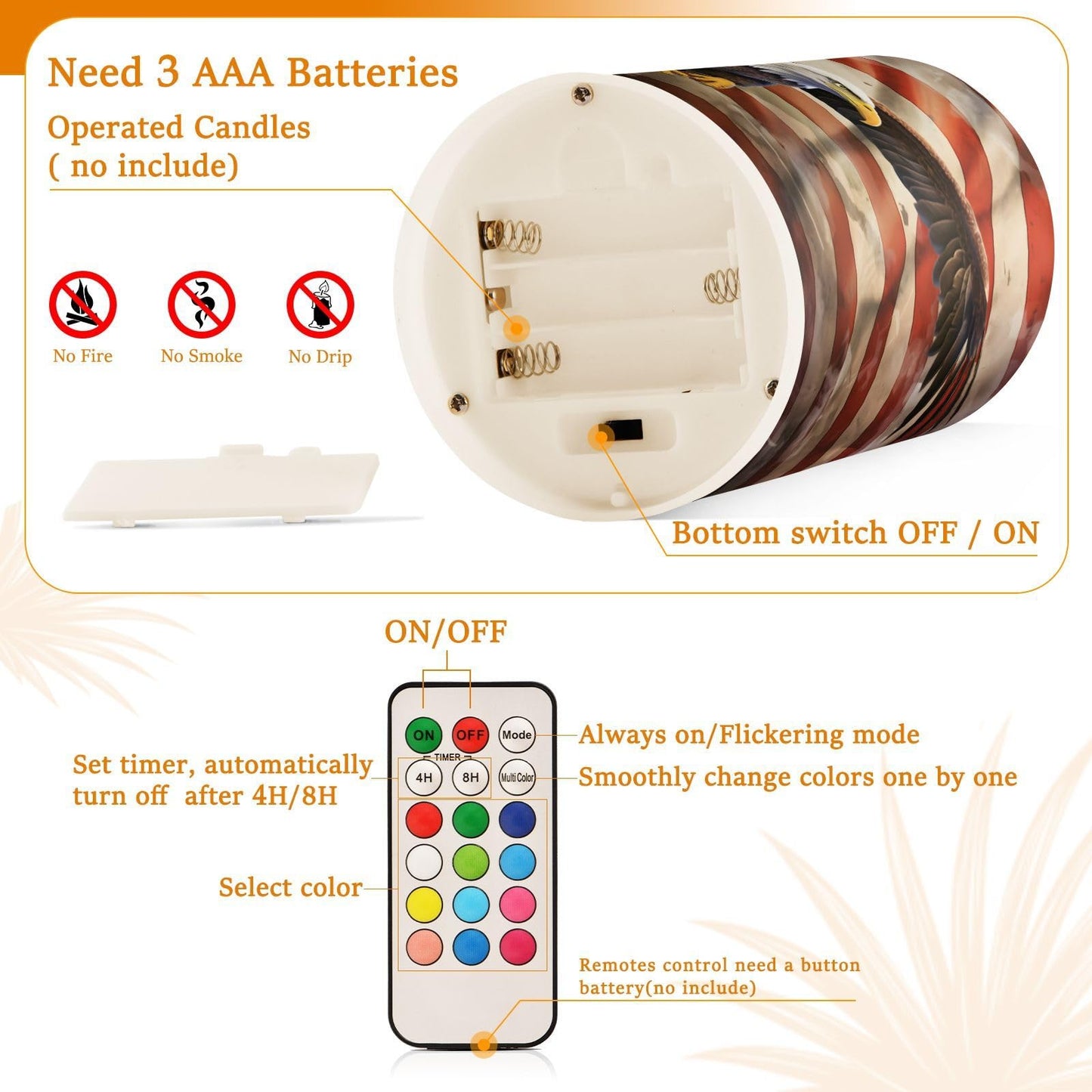 ALAZA Vintage Eagle USA Flag Flameless Candles, LED Pillar Candles with Remote Timer, Battery Operated Candles Set of 2