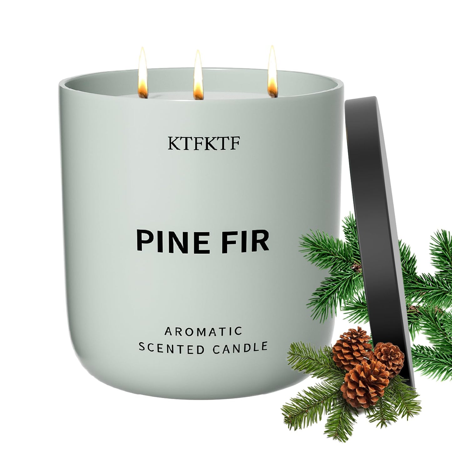 Pine Fir Scented Candle for Home - 3-Wick 14.1oz 80-Hour Long Burning, Non-Toxic Soy Wax Candles - Aromatherapy Candle for Positive & Relaxation, Crisp Woody Forest Scent for Home Decor