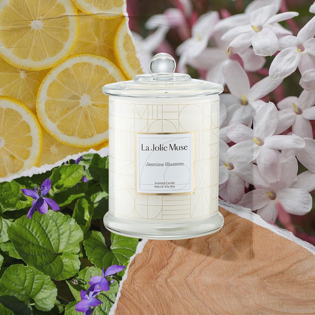 LA JOLIE MUSE Jasmine Scented Candles for Home | Natural Soy Floral Candle | White Jar Candle for Women | Luxury Gifts for Mom | 70 Hrs