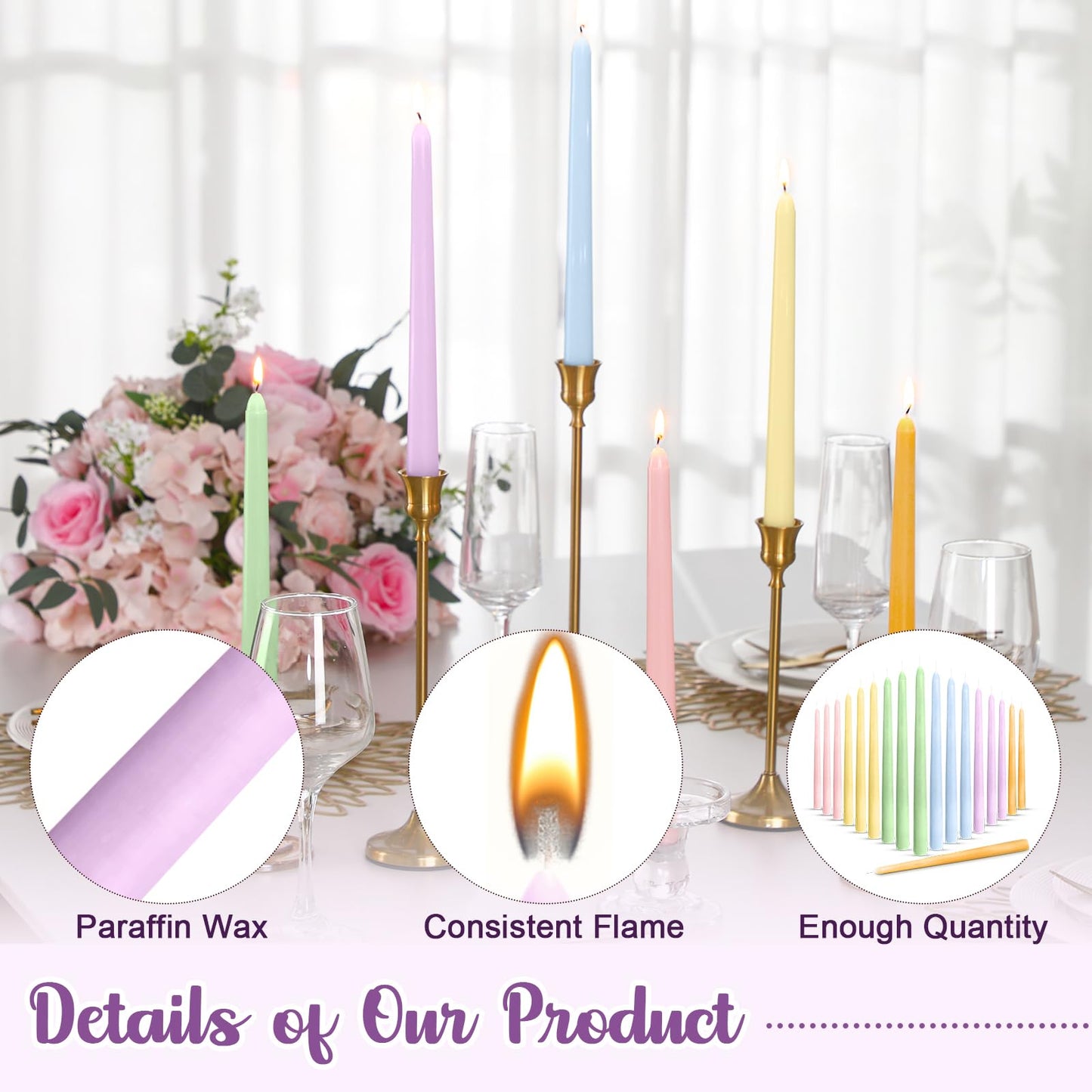 Nuanchu Taper Candles 10 Inch (H) Dripless Tapered Smokeless Long Tall Unscented Dinner Candle for Wedding Party Home Decor Candlesticks, Long Burning