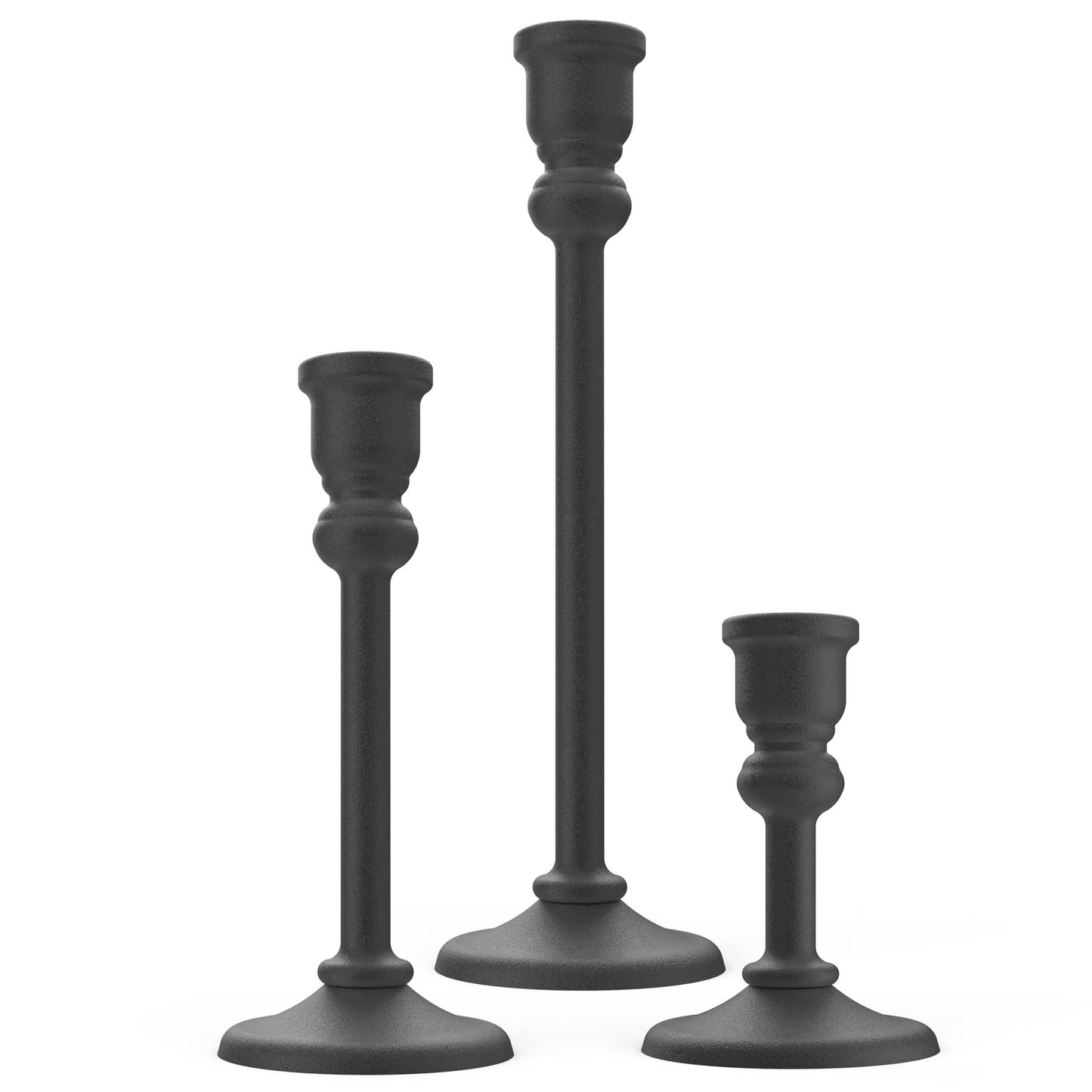 Black Heavy Candlestick Holders Taper Candle Holders Set of 3, Golden Candlestick Holders Decorative Candle Stand, Tapered Candle Holders Set for Wedding, Dining Table, Home Decoration (Antique Black)