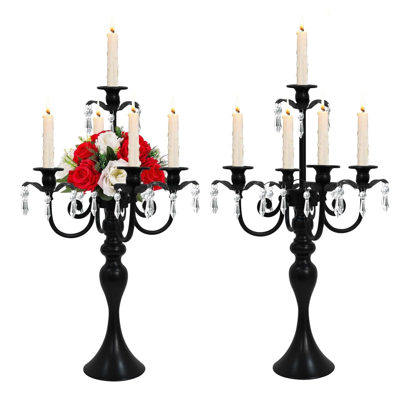 5 Arm Black Candelabra Centerpiece for Table, 20.3” Tall Metal Candlestick Candle Holder for Taper Candles, Gothic centerpieces for Tables, Wedding, Party, Reception (Black, 2pcs)