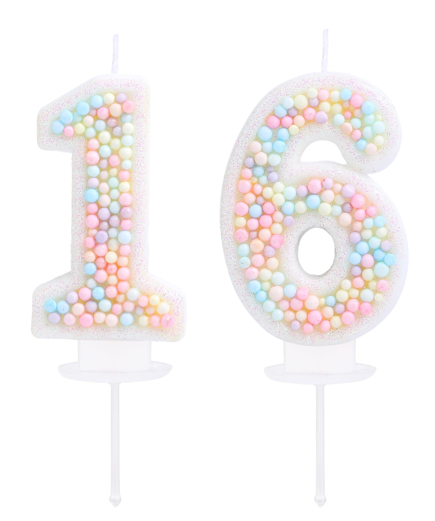EAKE Sweet 16 Birthday Candle Macaron Glitter 3D Number 16 Candles for Birthday Cakes Girl Women Pastel Theme Sixteen Years Old Birthday Wedding Anniversary Party Cake Decoration