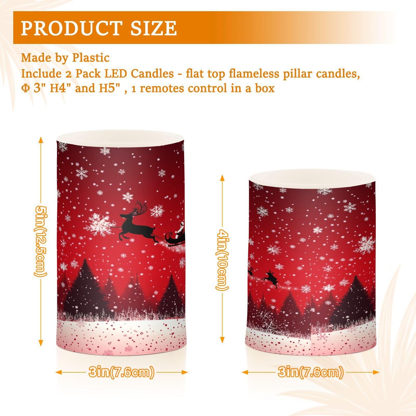 Eionryn Christmas Reindeer Santa Sleigh Red Sky Flameless Candles Battery Operated LED Candles with Remote Timer Electric Candles for Home Party Decor 2pcs