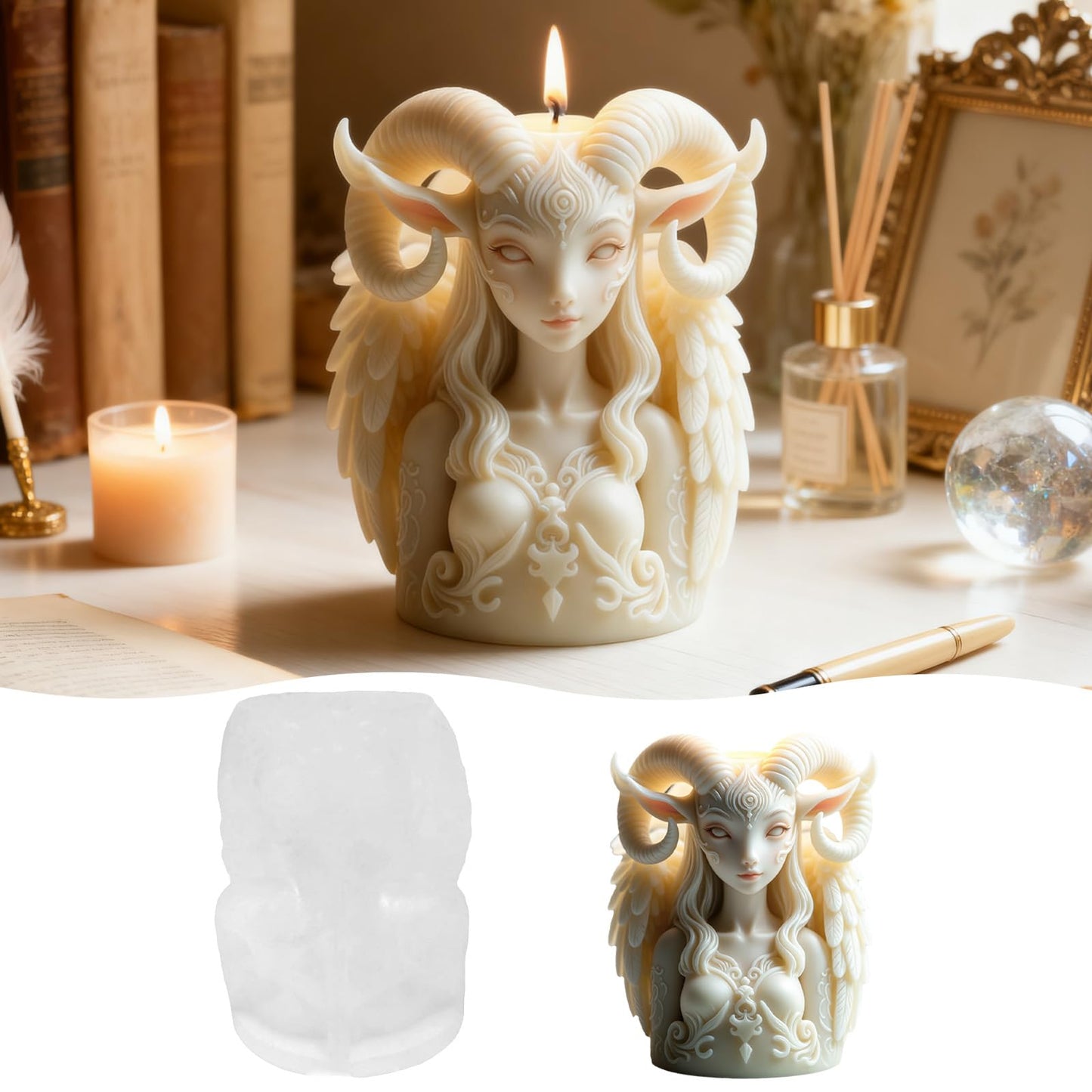 Goat Horn Elf Silicone Candle Mold, 3D Elf Portrait Resin Casting Silicone Molds for Home Decor, Soap & Candle Making, DIY Epoxy Resin Craft Mold