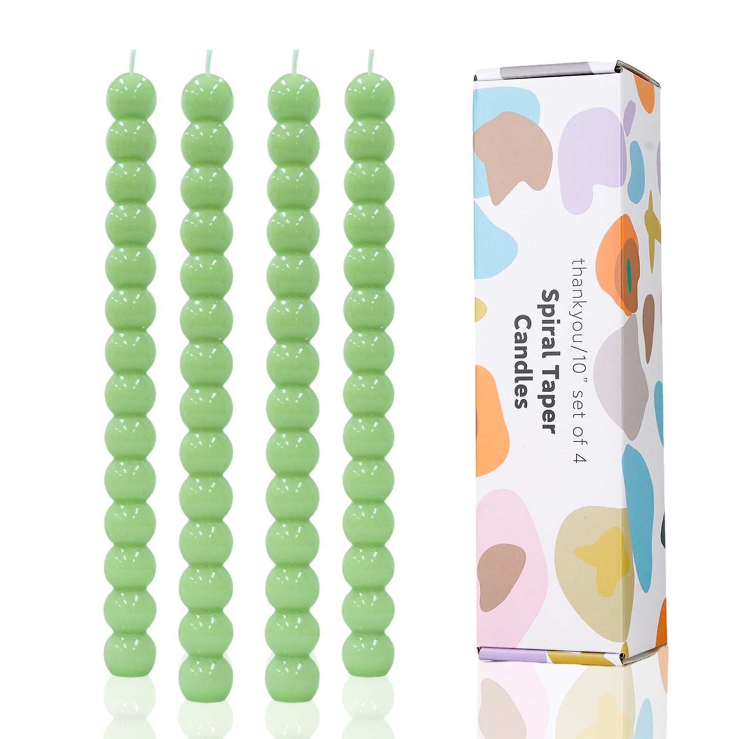 LPUSA Green Spiral Taper Candles Twisted Candle Conical Stick Candles for Holiday Wedding Party Wax Unscented Dinner Candle Dripless,Christmas Gift H 10 Inch, 4pcs（Green-C）