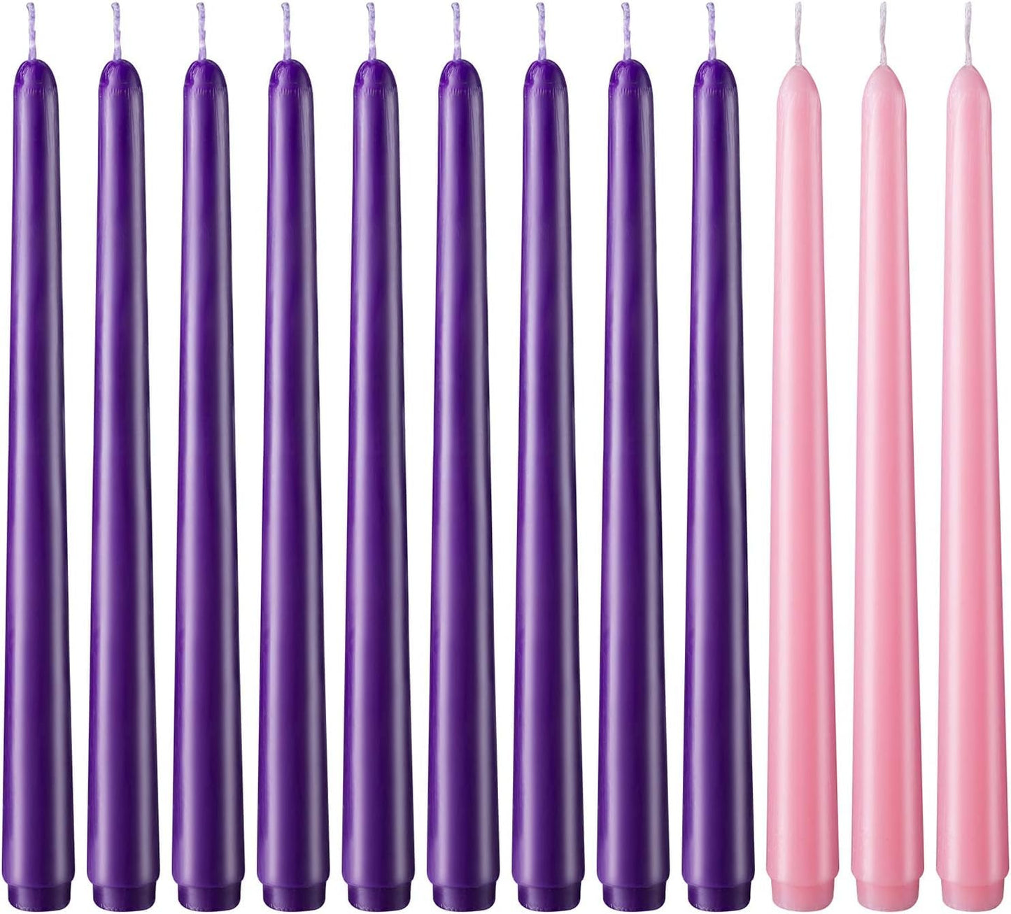 Hausware 36 Pack Taper Candles,27 Purple and 9 Pink,8 Hour Burn Time,Unscented Dripless and Smokeless,10 inch Elegant Premium Quality Dinner Candle for Home Décor,Wedding,Party Candlesticks