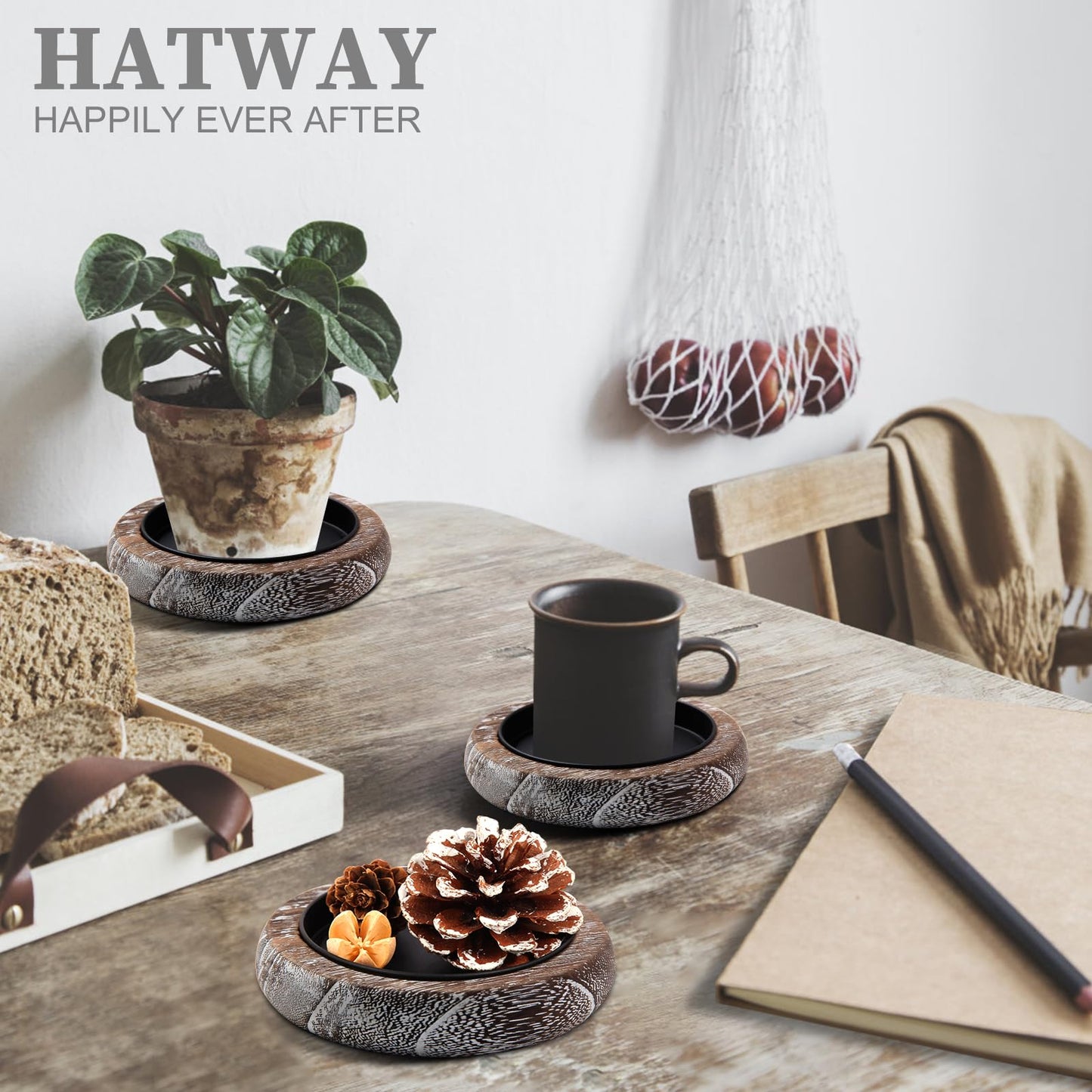 Hatway Wood Candle Holder Farmhouse Decor Wooden Pillar Candles Tray for Table Centerpiece Small Decorative Tray Riser Round Wooden Plate Pedestal Stand for Coffee Table for Christmas Decor-Bai-4